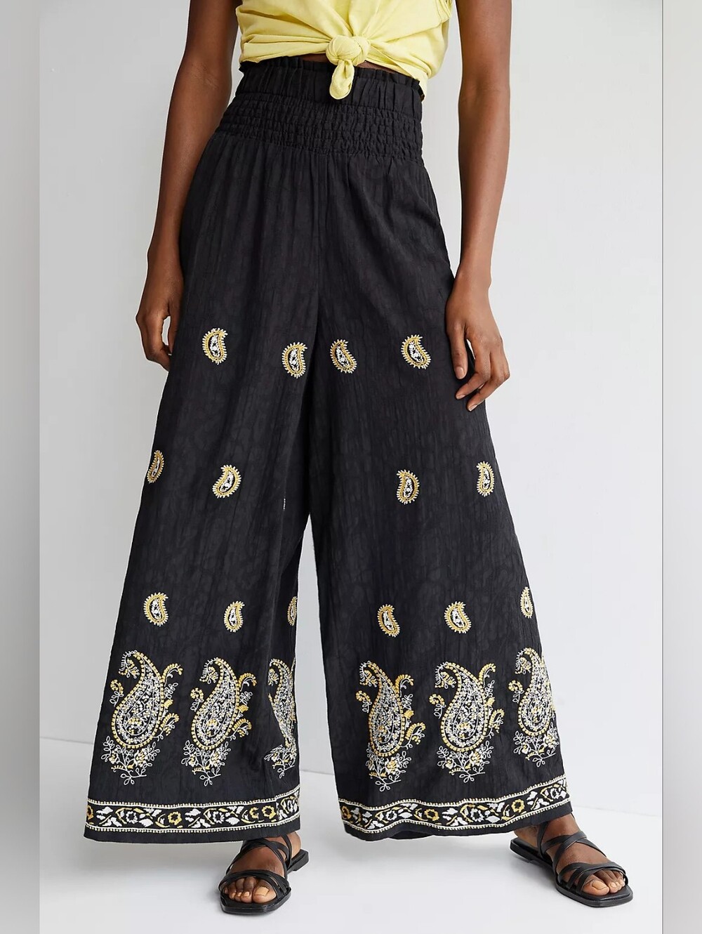 Anthropologie Cotton Black Wide-Leg Palazzo Pants Size L
